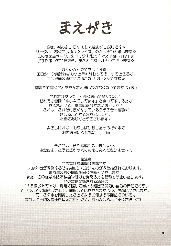 (C79) [あくてぃぶサンライズ (ムラナコ)] PARTY SHIFT XIII