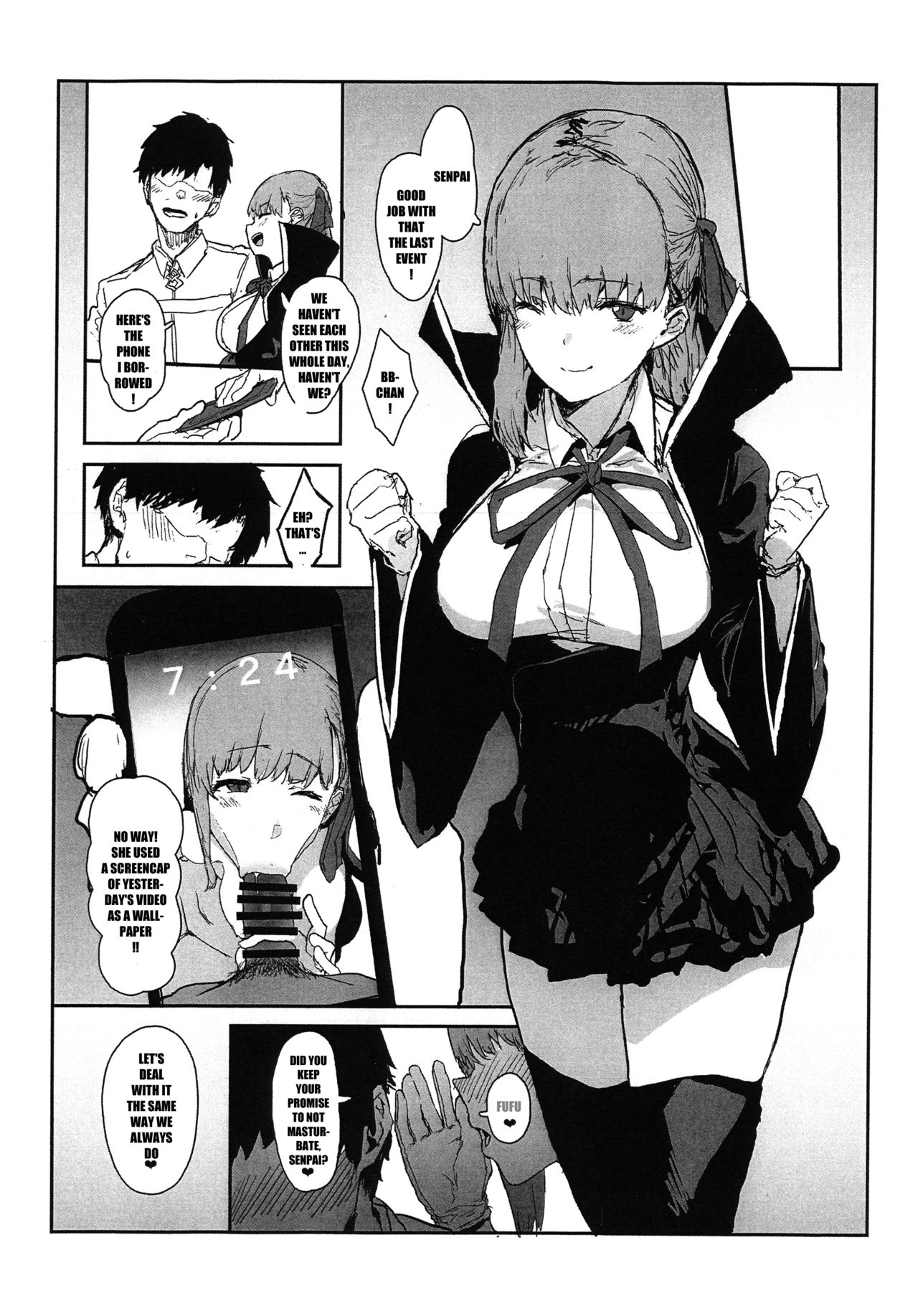 (COMIC1☆15) [んほぉおおおぉおおおおおお♥おっ♥おっ♥ (おおさわらさだお)] BBちゃんの寝取らせ映像を見ながらオナサポしてもらう本 (Fate/Grand Order) [英訳]