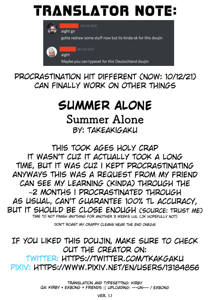 [ロールズ舎 (たけあき学)] Summer Alone (アズールレーン) [英訳]